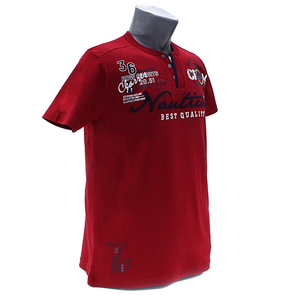 Tmavě červené pánské tričko s knoflíčky Kolton, Velikost XL